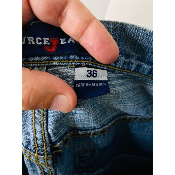 Source Jean's Men's Denim Shorts Blue Retro Loose mixed wash Size 36 X 14 - Picture 10 of 11